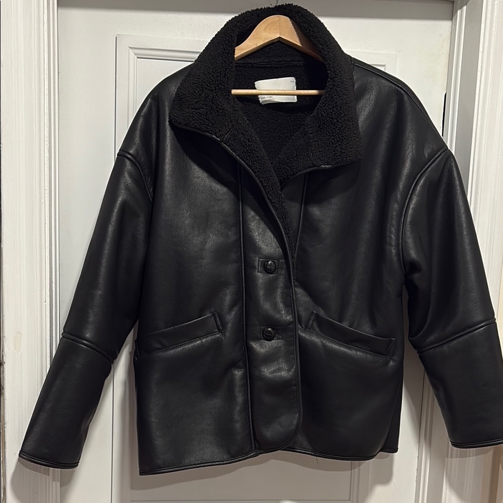 OAK + FORT Black Leather Jacket